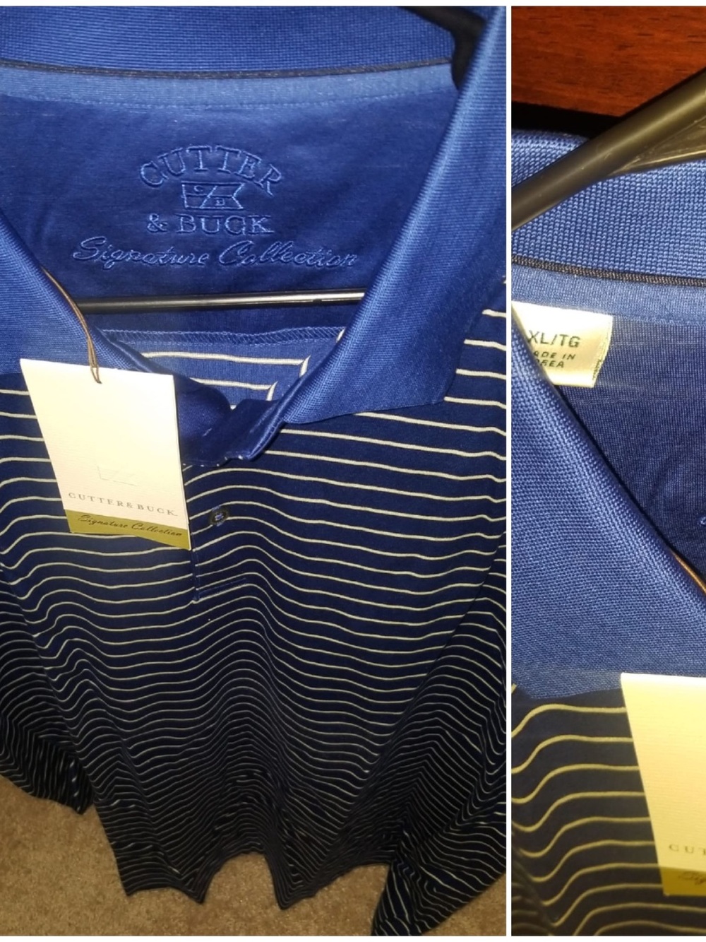 Cutter & Buck Men's Navy Striped Polo & others!